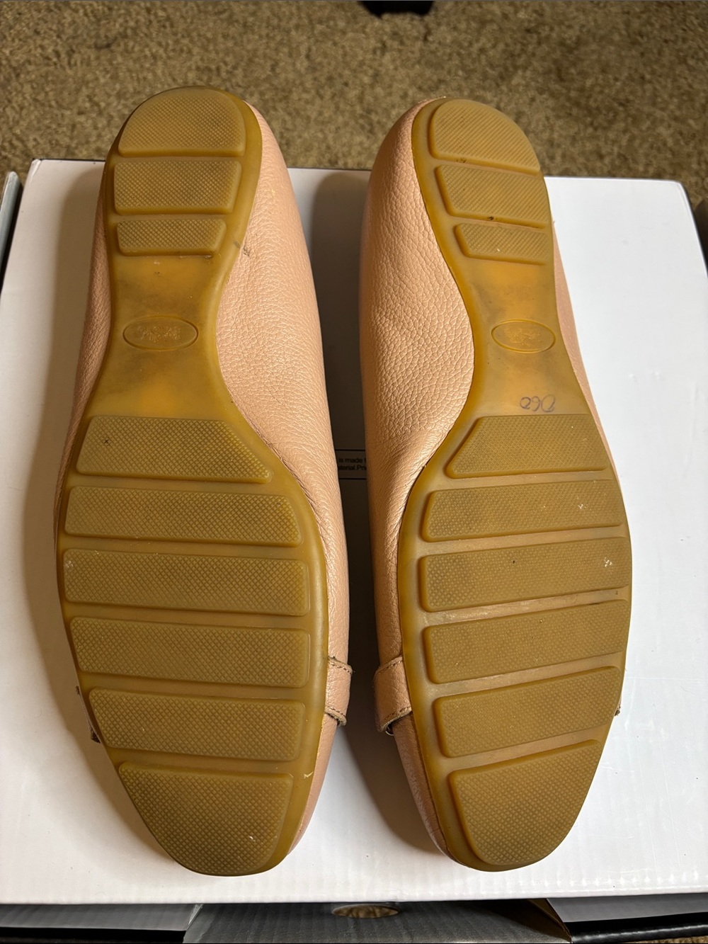 Coach Nude/Pink Leather Chain-Trim Ballet Flats with Gold Plaque - Picture 4 of 4